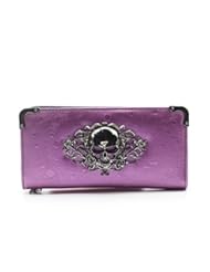 Shoes: Women Faux Pu Synthetic Leather Skull Purse Wallet (Hot Red)