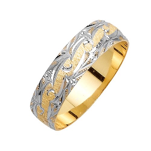18K Two Tone Gold and White Wedding Band Width 6.0mm, 5.5