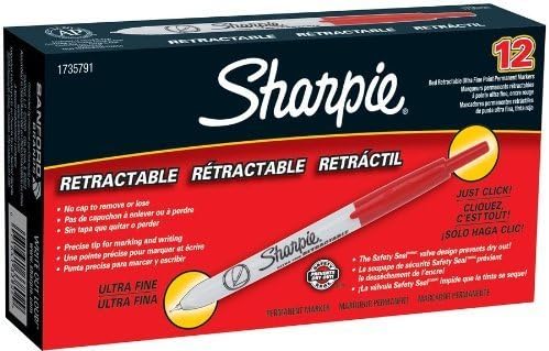 Sharpie Retractable Ultra Fine Point Permanent Marker, 12 Red Markers (17357912) by Sanford
