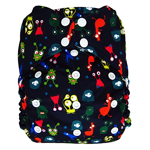 Reusable All-in-one AIO Baby Cloth Diaper One Size Fit 10-33 Lbs (Alien)