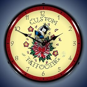 Custom Tattooing Large Lighted Wall Clock