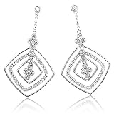 14k White Gold Square Shaped Drop Diamond Earrings (H-I, SI-I, 0.57 carat)