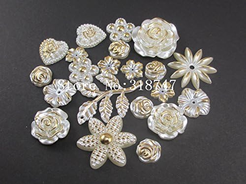 Mixed Size Mixed Shape Ivory and gold plastic scrapbook decoration 2*24pcs/lot