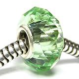 Sterling Silver Birthstone Round Crystal Peridot Green f/ Pandora Troll European Bead Charm August