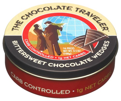 The Chocolate Traveler Sugar-Free Bittersweet Chocolate Wedges, 3.5-Ounce Tins (Pack of 6) by The Chocolate Traveler