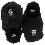 DRAVEN MISFITS Womens Slip-Ons Fuzzy Cushioned Furry Fiend Skull Logo Slippers