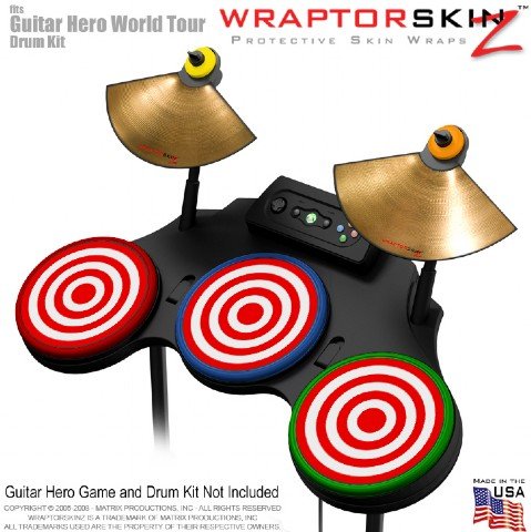 Bullseye Red and White Skin by WraptorSkinz fits Guitar Hero 4 World Tour Drum Set for Nintendo Wii, XBOX 360, PS2 & PS3 (DRUMS NOT INCLUDED)