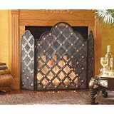 35" 3-Panel Fireplace Screen with Diamond Stud Accents & Ruffled Top