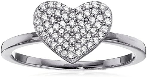 Crislu "Simply Pave" Platinum Plated Sterling Silver Cubic Zirconia Heart Ring, Size 8