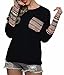 POGTMM Women Long Sleeve O-Neck Patchwork Casual Loose T-shirt Blouse Tops (S, Black)