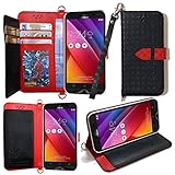 ASUS ZenFone Zoom (ZX551ML) ケース 手帳型 カバー 手帳型 【GTO】お洒落な2トーンカラー オリジナルハンドストラップ付2点セット PUレザー＆高品質アンチグレアTPUケースを使用した手帳型PUレザーケース ブラック