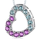 Sterling Silver with 1.75 carats total weight Round shape Amethyst and London Blue Topaz Open Heart Pendant Necklace