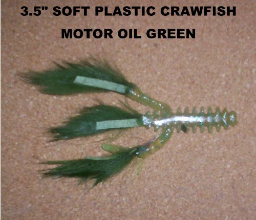 3.5 Soft Plastic Crawfish - (10 Pack) Motor Oil Green with various tail colors