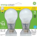 GE 74726 20-Watt Energy-Smart Covered Glass CFL Light Bulbs, 75-Watt Equivalent, 2-Pack