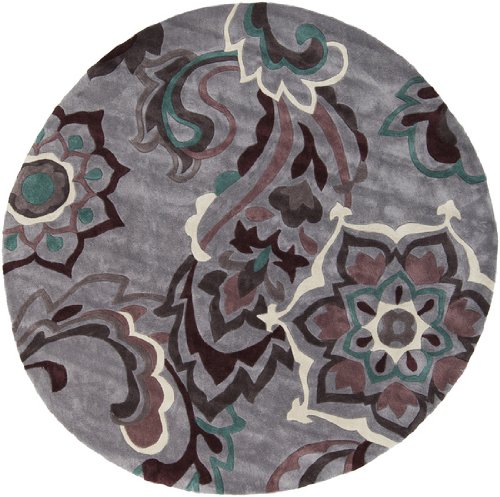 8' Peacock Blooms Silver Cloud and Steel Blue Round Area Throw Rug 8' Peacock Blooms Silver Cloud and Steel Blue Round Area Throw Rug