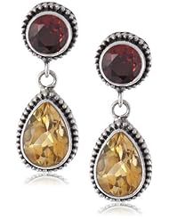 Sterling Silver Balinese Round and Pear Shape Gemstone Dangle Earrings (4.50 Cttw)