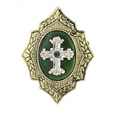 Green Gold Shield Cross Brooch