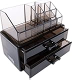 Acrylic Makeup Cosmetic Drawer Organizer and Jewelry Box Display Case Storage Container and Lipstick Holder for Teen Girls Black 2 Piece Set Vanity Tray