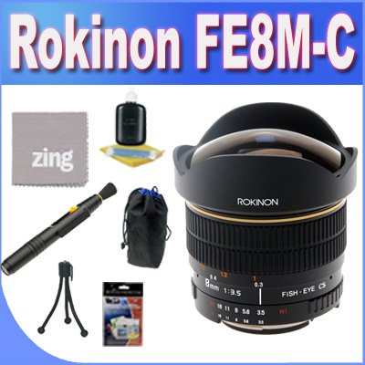 Rokinon FE8M-C 8mm F3.5 Fisheye Lens for Canon + Lens Pouch + Zing Microfiber Cleaning Cloth + Lens Pen Cleaner + Lens Accessory Package