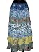 Gypsy Skirts | Bohemian Skirts - Skirt for Girl-Bohemian Gypsy Skirt Blue Floral Print with Mirror Work Bolly Wood Style Indian Skirt