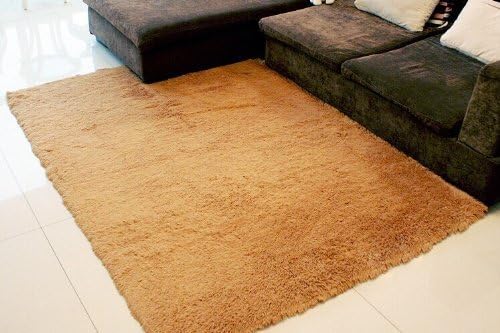 SoMarket Super Soft Modern Shag Area Rugs Living Room Carpet Bedroom Rug for Children Play Solid Home Decorator Floor Rug and Carpets 4- Feet By 5.2- Feet (khaki)