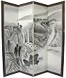 Asian D&eacute;cor & Gifts - 72" x 72" Misty Mountain Chinese Brush Art Floor Screen Room Divider
