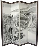 Asian D&eacute;cor & Gifts - 72" x 72" Misty Mountain Chinese Brush Art Floor Screen Room Divider