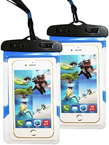 2 Waterproof Phone Case with Armband and Lanyard Protective for iPhone 6/6S iPhone 6/6S Plus, Samsung Galaxy S6/S6 Edge, Note 4, LG G3 - Fit for Cell Phone up to 6'' Diagonal (Blue+Blue)