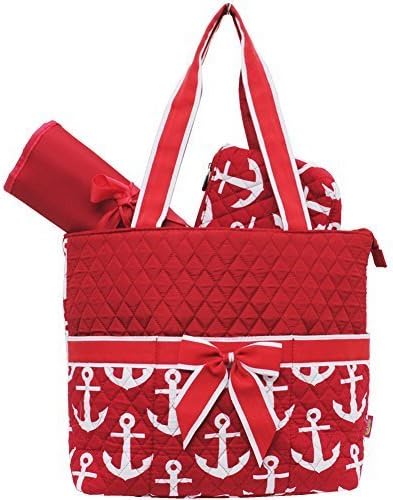 Red & White Anchor Quilted Print 3 Pc Diaper Bag by Zebragogo