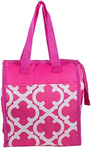 Patterned Polyester Insulated Reusable Zipper Lunch Bag (Pink Quatrefoil)