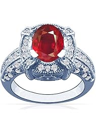 Platinum Oval Cut Ruby Ring With Sidestones