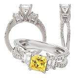 *18k lab-grown 5x5mm princess cut yellow sapphire color #3 engagement ring with split shank *18k lab-grown 5x5mm princess cut yellow sapphire color #3 engagement ring with split shank