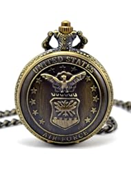 armel Us Air Force All-star Bronze Pocket Watch Brass Tone + Matching Chain Pw046 with Gift Box