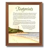 Footprints In The Sand Ocean Beach Lighthouse Religious Wall Picture Oak Framed Art Print