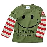 《H28秋冬物》 CHANNEL(チャンネル) 天竺ニコチャン袖ボーダーTシャツ 95cm/グリーン NO.CN-6408