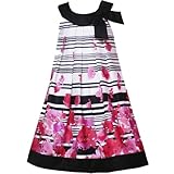 IMAGE OF Rare Editions Girls 7-16 BLACK WHITE FUCHSIA-PINK FLORAL BORDER BOW NECKLINE Special Occasion Wedding Flower Girl Party Dress-8 RRE-37931E-E437931