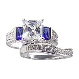Sterling Silver Rhodium Cubic Zirconia Ring and Wedding Band