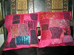 Christmas Gift-2 Pink Embroidery Sari Toss Pillow Cushion Covers Free Shipping