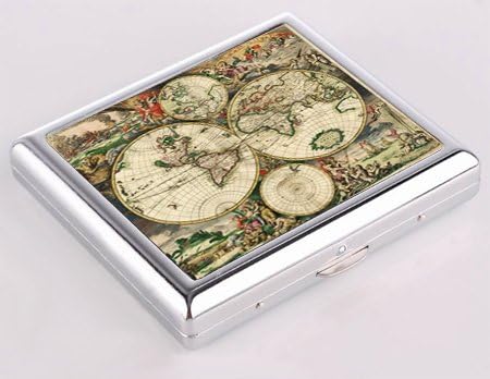 Vintage Antique Orbis World Map Compact Cigarette Case Wallet Card Holder