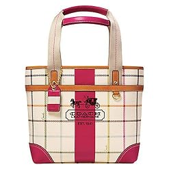 Coach Tattersall Heritage Stripe Book Bag Tote 12219 Pink
