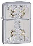 Original Zippo Gold Scroll, Gravur, Satin Finish Chrome