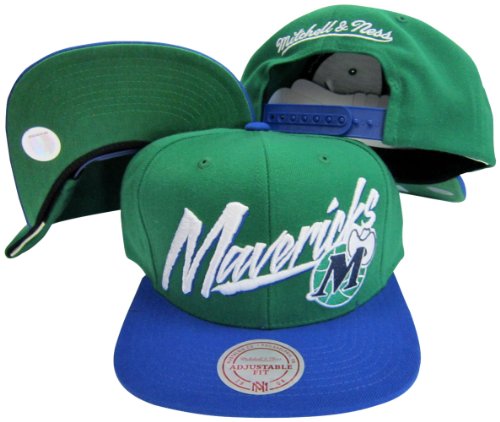 Dallas Mavericks Diaganol Script Green/Blue Two Tone Plastic Snapback Adjustable Plastic Snap Back Hat / Cap