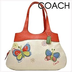 Authentic Coach Natural Straw Lexi Satchel Multicolored Coral Bag 16584