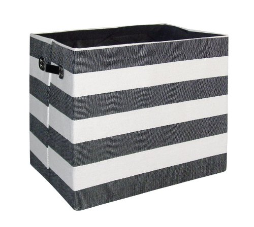 WENKO 3450105100 Aufbewahrungsbox Safari L - faltbar, Baumwolle, Kunstleder, 46 x 40 x 31 cm, schwarz-wei&szlig; gestreift