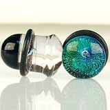 Pair of Glass Single Flared Foil Galaxy Plugs: 0g Green