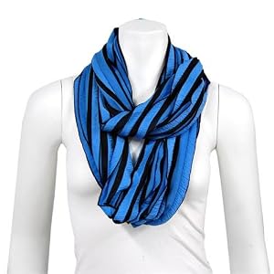 BLUE & BLACK STRIPED RUFFLED LIGHTWEIGHT LOOP CIRCLE INFINITY SCARF