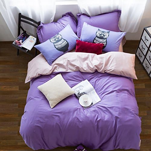 Homehug 300 Thread-count 100% Cotton Bright Candy Color 4pc Duvet Cover Sets with Pillow Shams Full Queen Size - 100% Guarantee Fadeless and Wrinkle Resistant (Full size, Purple)