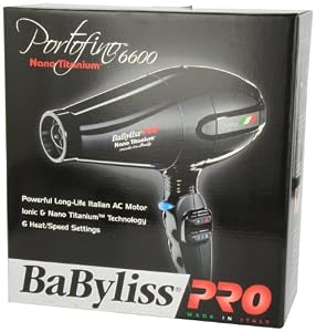 BaByliss Pro BABNT6610 Portofino 6600, 2000-Watt Nano Titanium Ionic Hair Dryer, Black