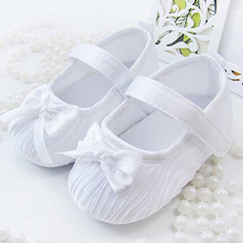 Weixinbuy Toddler Baby Girl's Satins Bowknot Soft Sole Velcro Crib Shoes White