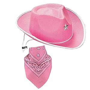 Quality Child Cowboy Costume Hat With *FREE* Cotton Paisley Bandanna - CoverYourHair TM (Pink Star Cowgirl Hat with Pink Paisley Bandana)
